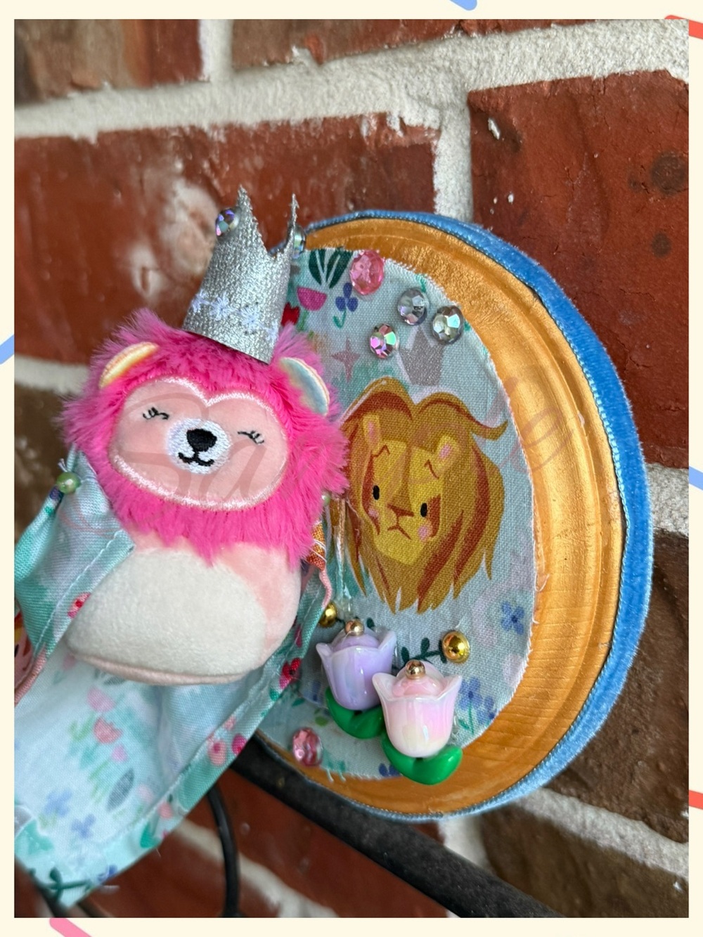 Plush Pink Crowned Lion plushie squishy plaque